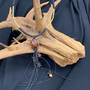 Leather Choker Clay Bead With Vermeil
